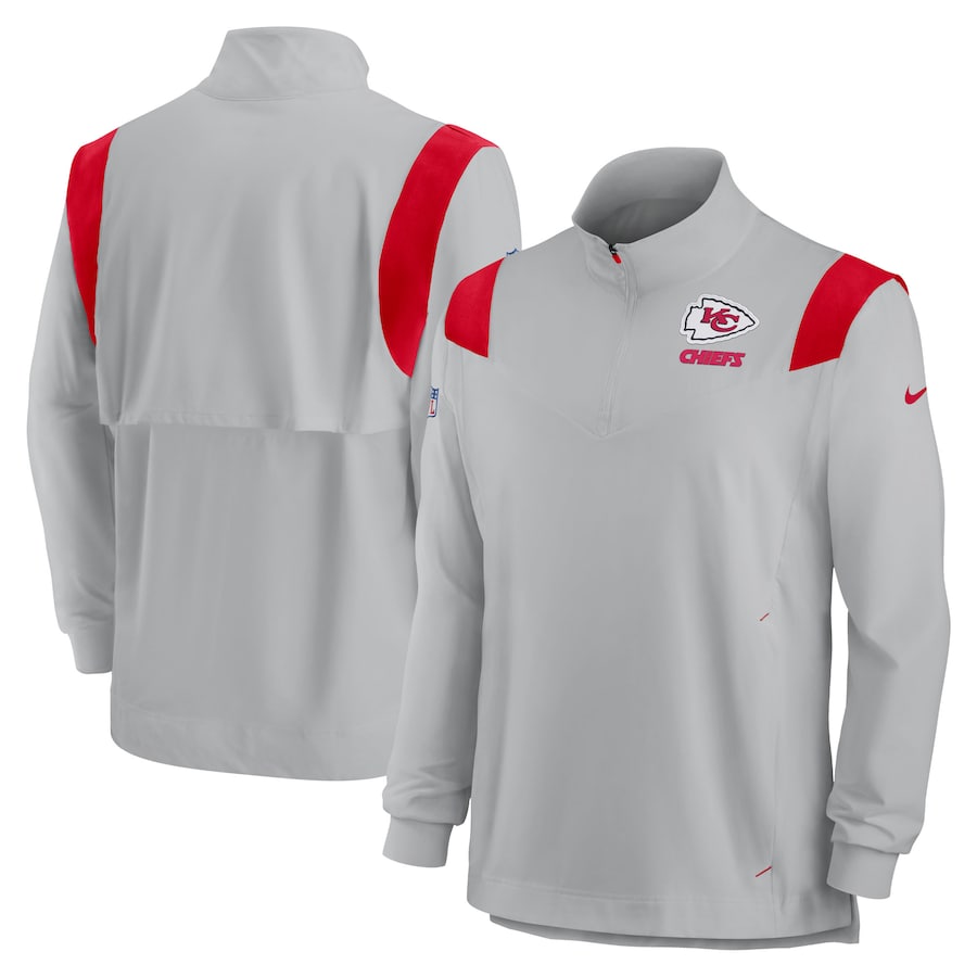 Kansas City Chiefs Football Gray Sideline Coach Chevron Lockup Quarter-Zip Long Sleeve Top - Man Kansas City Chiefs Football Gray Sideline Coach Chevron Lockup Quarter-Zip Long Sleeve Top - Man