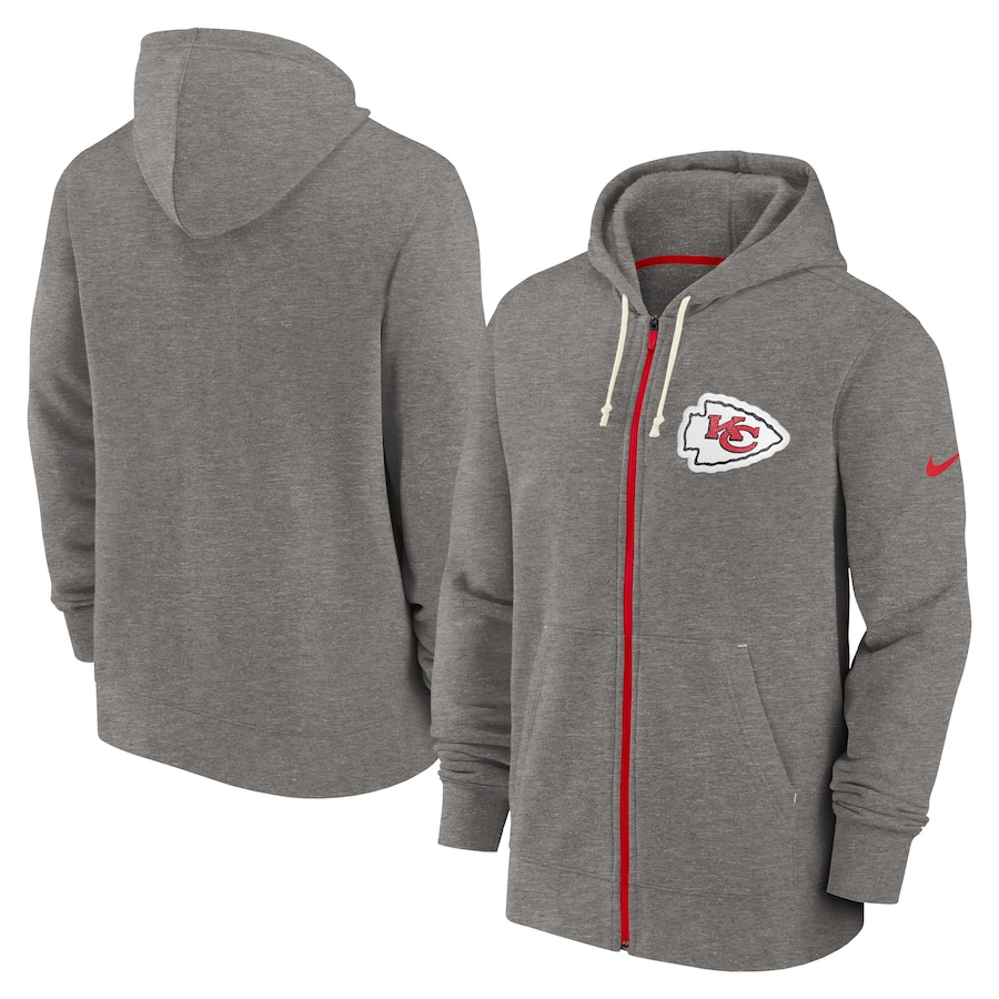 Kansas City Chiefs Football Heather Charcoal Historic Lifestyle Full-Zip Hoodie - Man