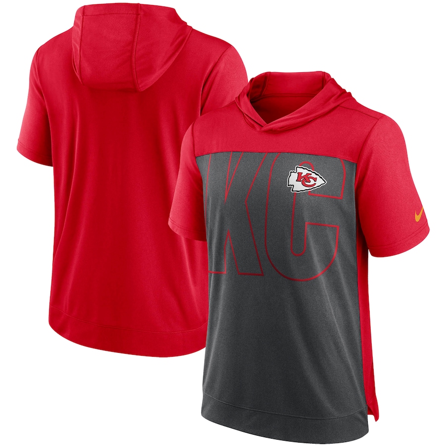 Kansas City Chiefs Football Heathered Charcoal/Red Performance Hoodie T-Shirt - Man Kansas City Chiefs Football Heathered Charcoal/Red Performance Hoodie T-Shirt - Man