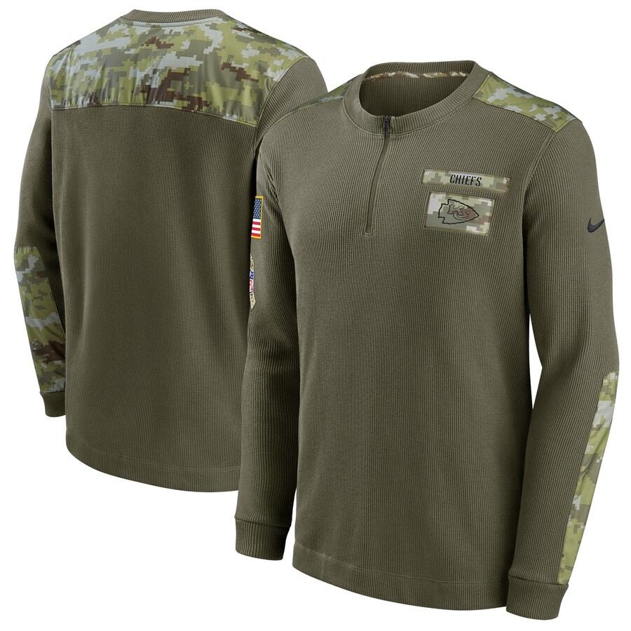 Kansas City Chiefs Football Olive 2021 Salute To Service Henley Long Sleeve Thermal Top - Man Kansas City Chiefs Football Olive 2021 Salute To Service Henley Long Sleeve Thermal Top - Man