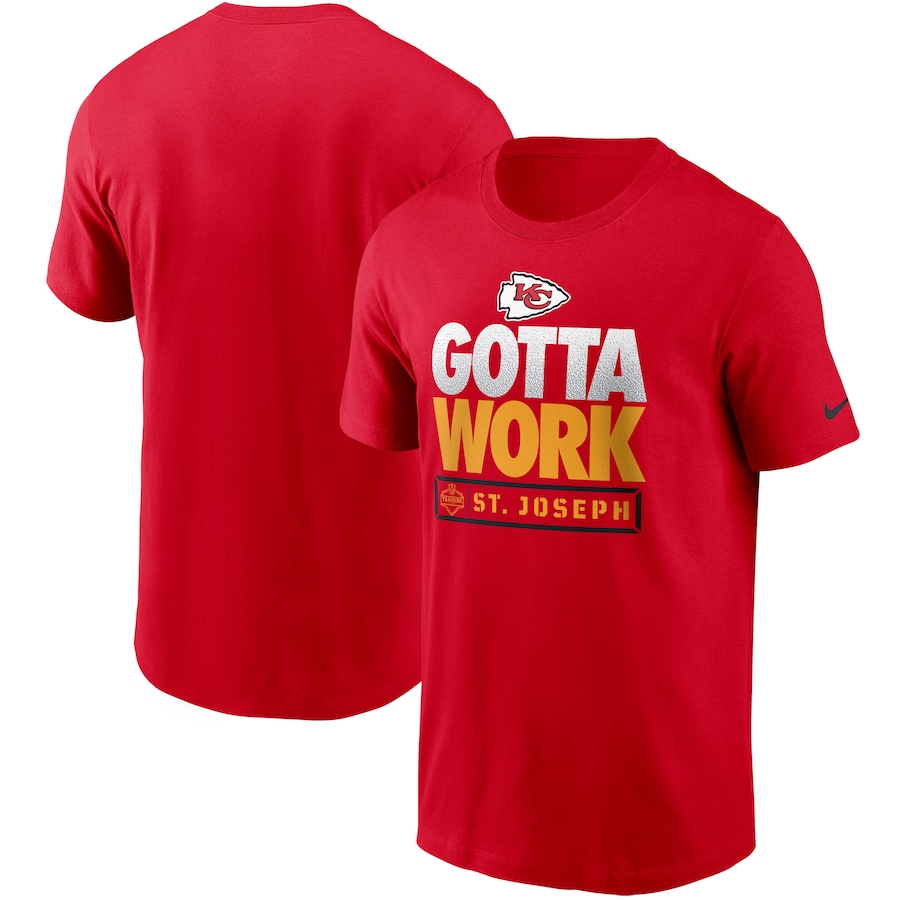 Kansas City Chiefs Football Red 2021 NFL Training Camp Gotta Work T-Shirt - Man Kansas City Chiefs Football Red 2021 NFL Training Camp Gotta Work T-Shirt - Man