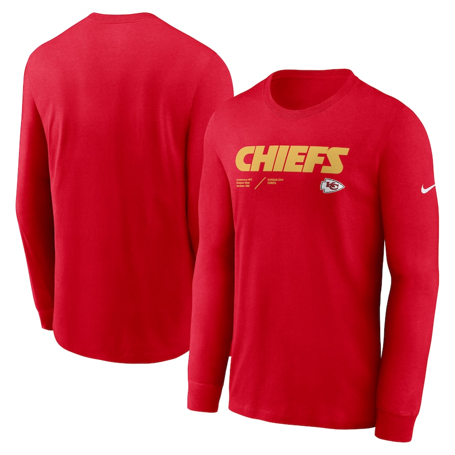 Kansas City Chiefs Football Red Sideline Infograph Lock Up Performance Long Sleeve T-Shirt - Man Kansas City Chiefs Football Red Sideline Infograph Lock Up Performance Long Sleeve T-Shirt - Man