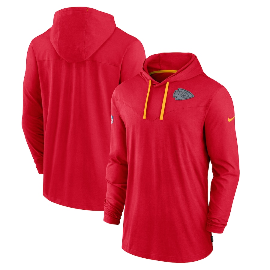 Kansas City Chiefs Football Red Sideline Pop Performance Pullover Long Sleeve Hoodie T-Shirt - Man Kansas City Chiefs Football Red Sideline Pop Performance Pullover Long Sleeve Hoodie T-Shirt - Man