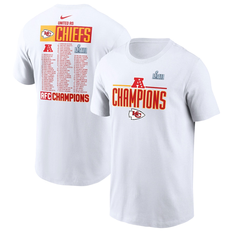 Kansas City Chiefs Football White 2022 AFC Champions Roster T-Shirt - Man