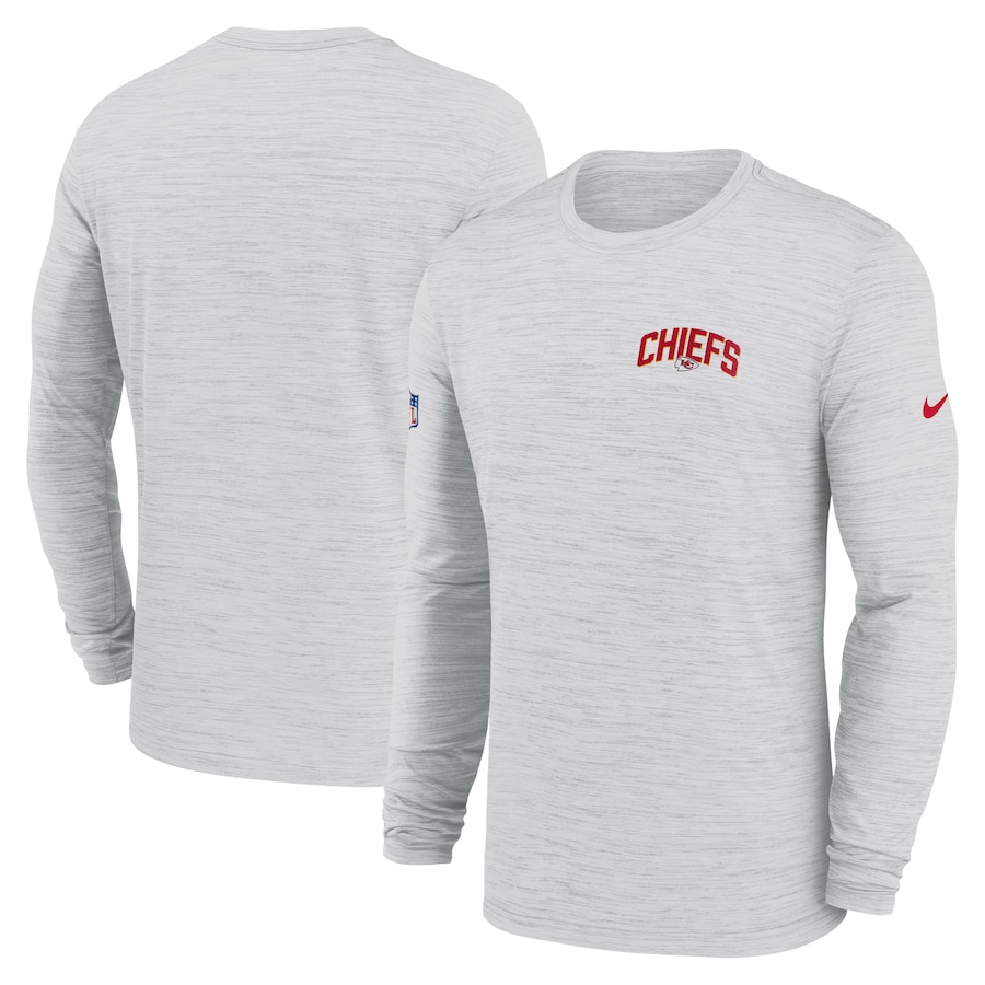Kansas City Chiefs Football White Sideline Velocity Athletic Stack Performance Long Sleeve T-Shirt - Man Kansas City Chiefs Football White Sideline Velocity Athletic Stack Performance Long Sleeve T-Shirt - Man