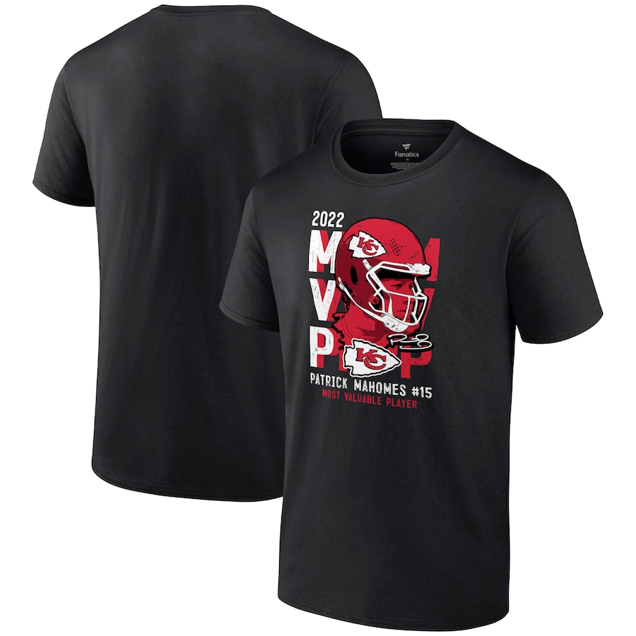 Kansas City Chiefs Patrick Mahomes Black 2022 NFL MVP T-Shirt - Man Kansas City Chiefs Patrick Mahomes Black 2022 NFL MVP T-Shirt - Man