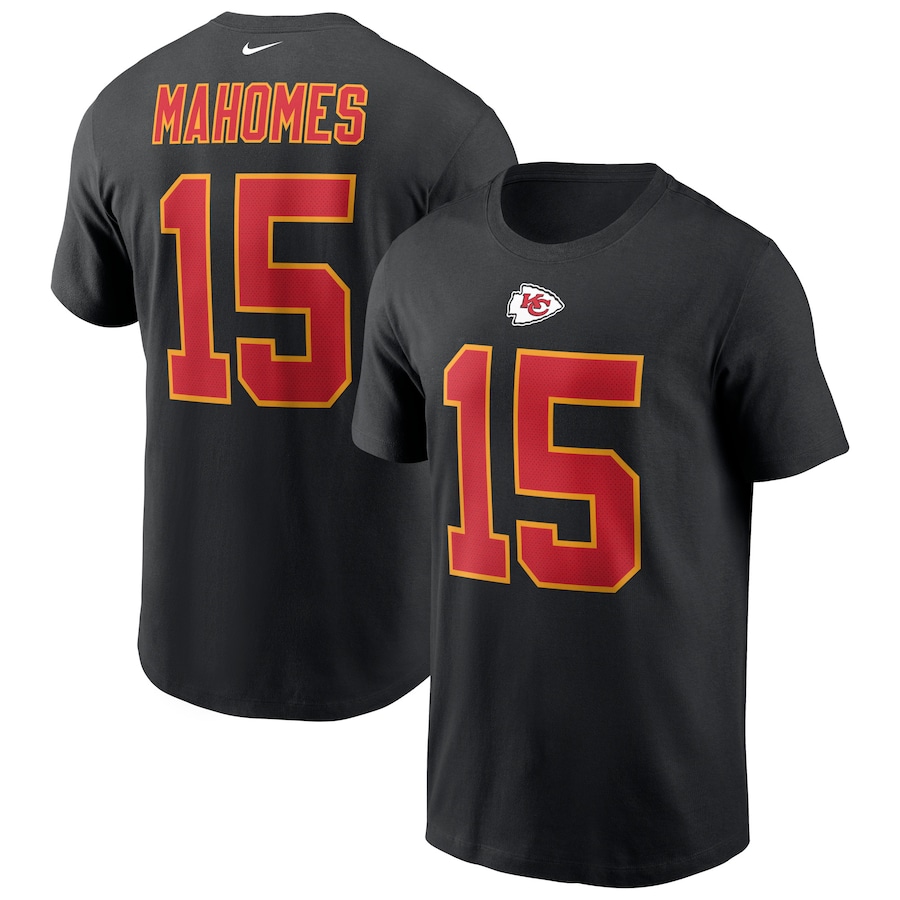 Kansas City Chiefs Patrick Mahomes Football Black Name & Number T-Shirt - Man Kansas City Chiefs Patrick Mahomes Football Black Name & Number T-Shirt - Man