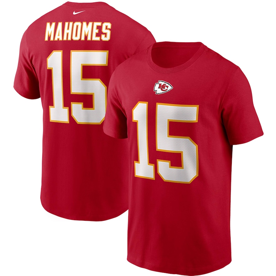 Kansas City Chiefs Patrick Mahomes Football Red Name & Number T-Shirt - Man Kansas City Chiefs Patrick Mahomes Football Red Name & Number T-Shirt - Man