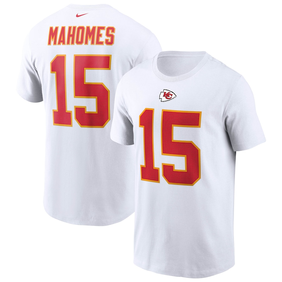 Kansas City Chiefs Patrick Mahomes Football White Name & Number T-Shirt - Man Kansas City Chiefs Patrick Mahomes Football White Name & Number T-Shirt - Man