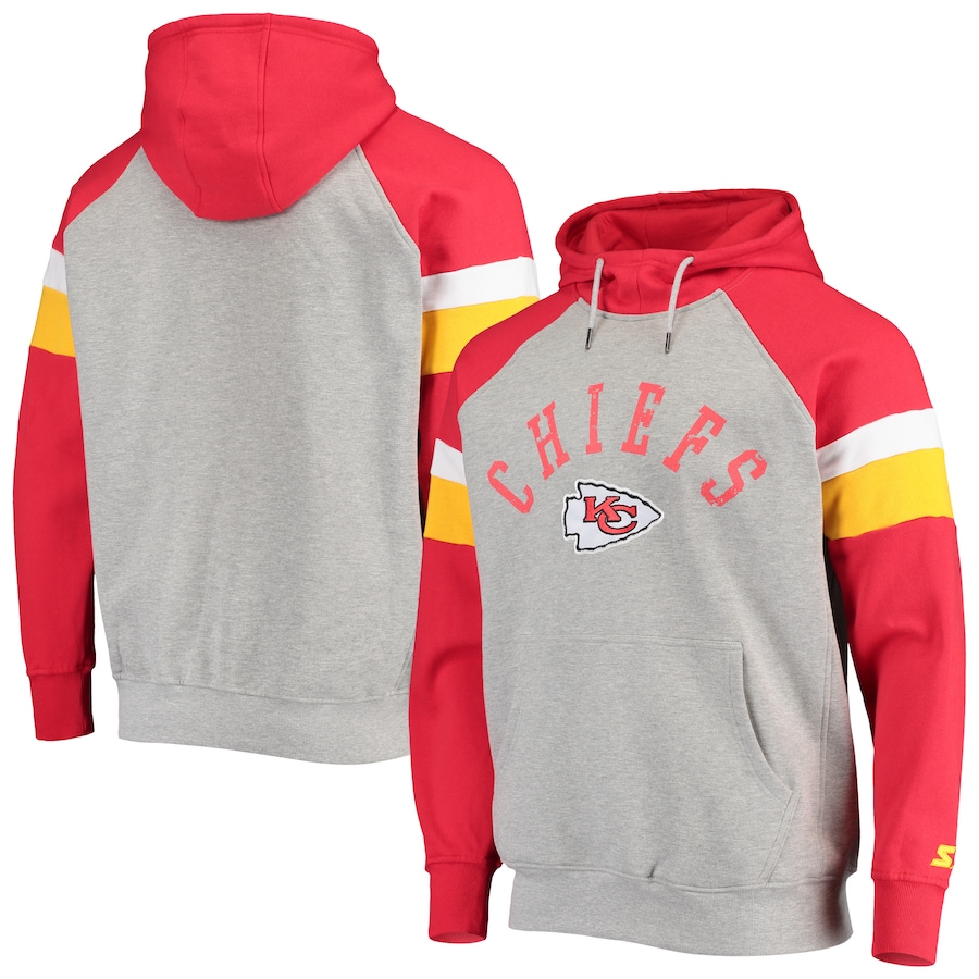 Kansas City Chiefs Starter Heathered Gray/Red Home Run Raglan Pullover Hoodie - Man Kansas City Chiefs Starter Heathered Gray/Red Home Run Raglan Pullover Hoodie - Man