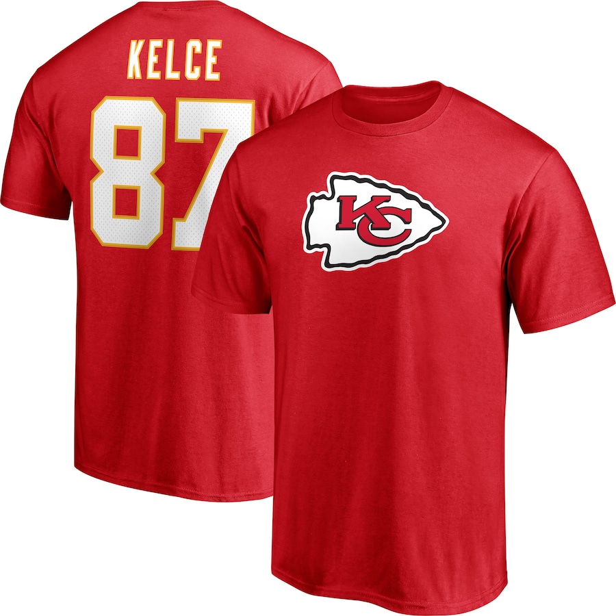 Kansas City Chiefs Travis Kelce Red Player Icon Name & Number T-Shirt - Man