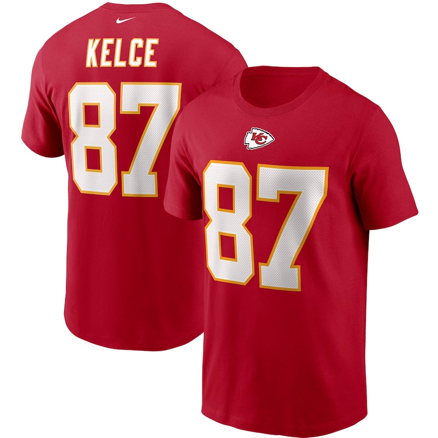 Kansas City Chiefs Travis Kelce Football Red Name & Number T-Shirt - Man