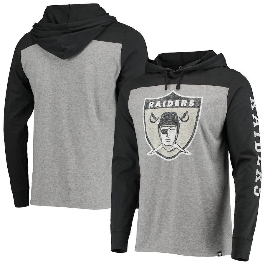 Las Vegas Raiders '47 Heathered Gray Franklin Wooster Throwback Long Sleeve Hoodie T-Shirt - Man