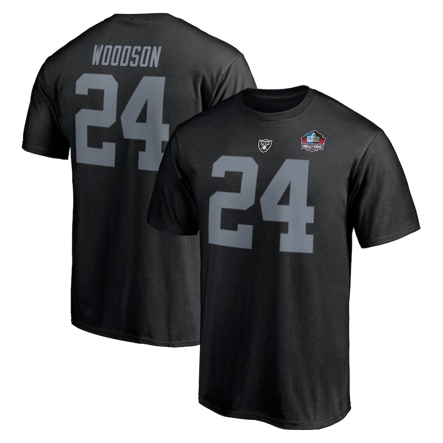 Las Vegas Raiders Charles Woodson Black NFL Hall of Fame Class of 2021 Name & Number T-Shirt - Man Las Vegas Raiders Charles Woodson Black NFL Hall of Fame Class of 2021 Name & Number T-Shirt - Man