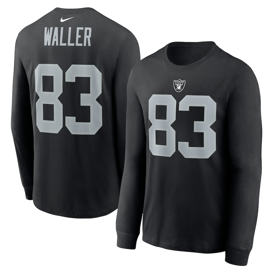 Las Vegas Raiders Darren Waller Football Black Player Name & Number Long Sleeve T-Shirt - Man Las Vegas Raiders Darren Waller Football Black Player Name & Number Long Sleeve T-Shirt - Man