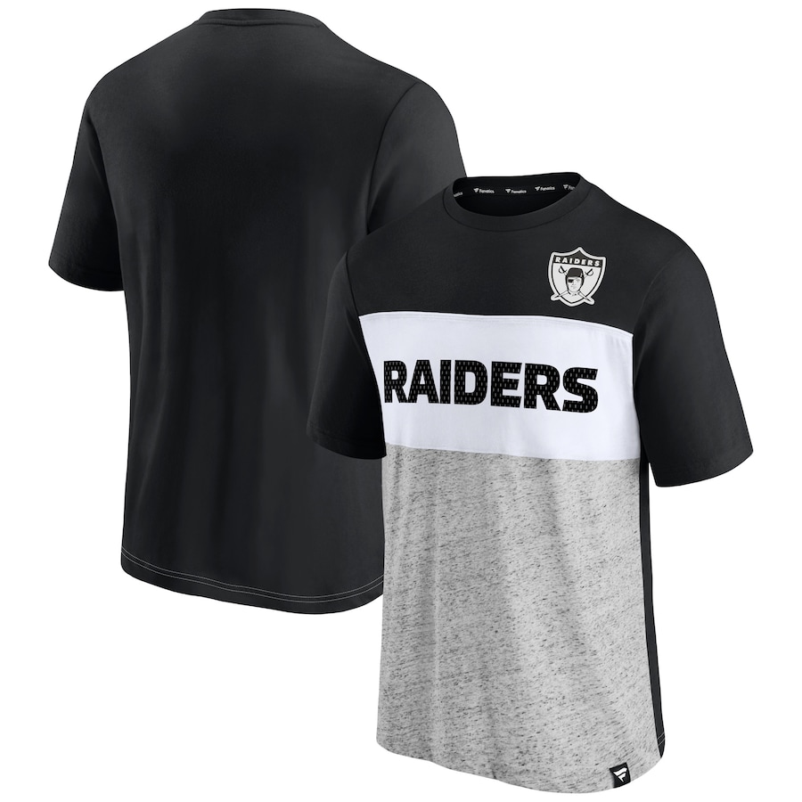 Las Vegas Raiders Black/Heathered Gray Throwback Colorblock T-Shirt - Man