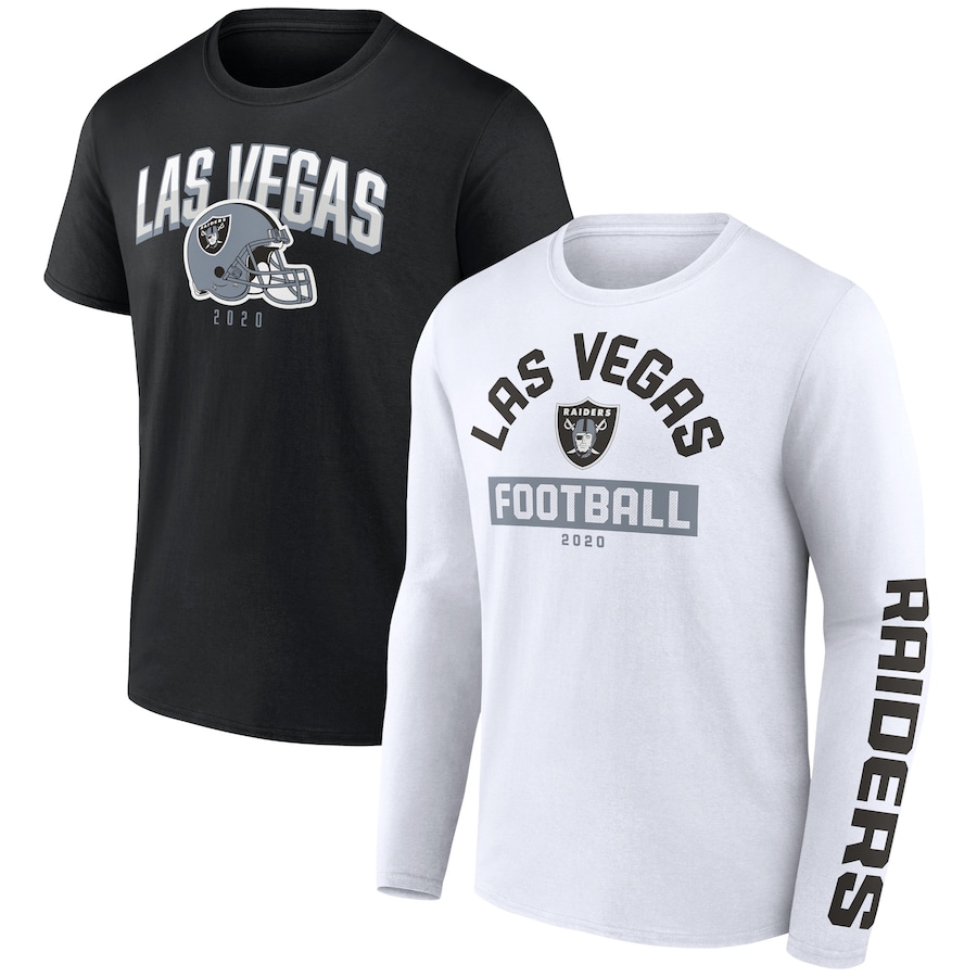 Las Vegas Raiders Black/White Long and Short Sleeve Two-Pack T-Shirt - Man Las Vegas Raiders Black/White Long and Short Sleeve Two-Pack T-Shirt - Man