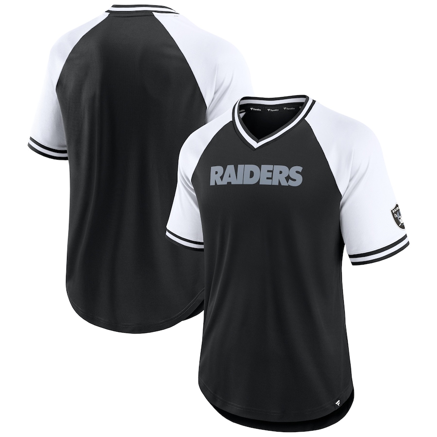 Las Vegas Raiders Black/White Second Wind Raglan V-Neck T-Shirt - Man