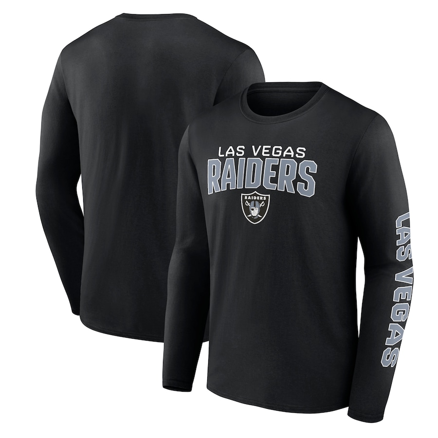 Las Vegas Raiders Black Wordmark Go the Distance Long Sleeve T-Shirt - Man Las Vegas Raiders Black Wordmark Go the Distance Long Sleeve T-Shirt - Man