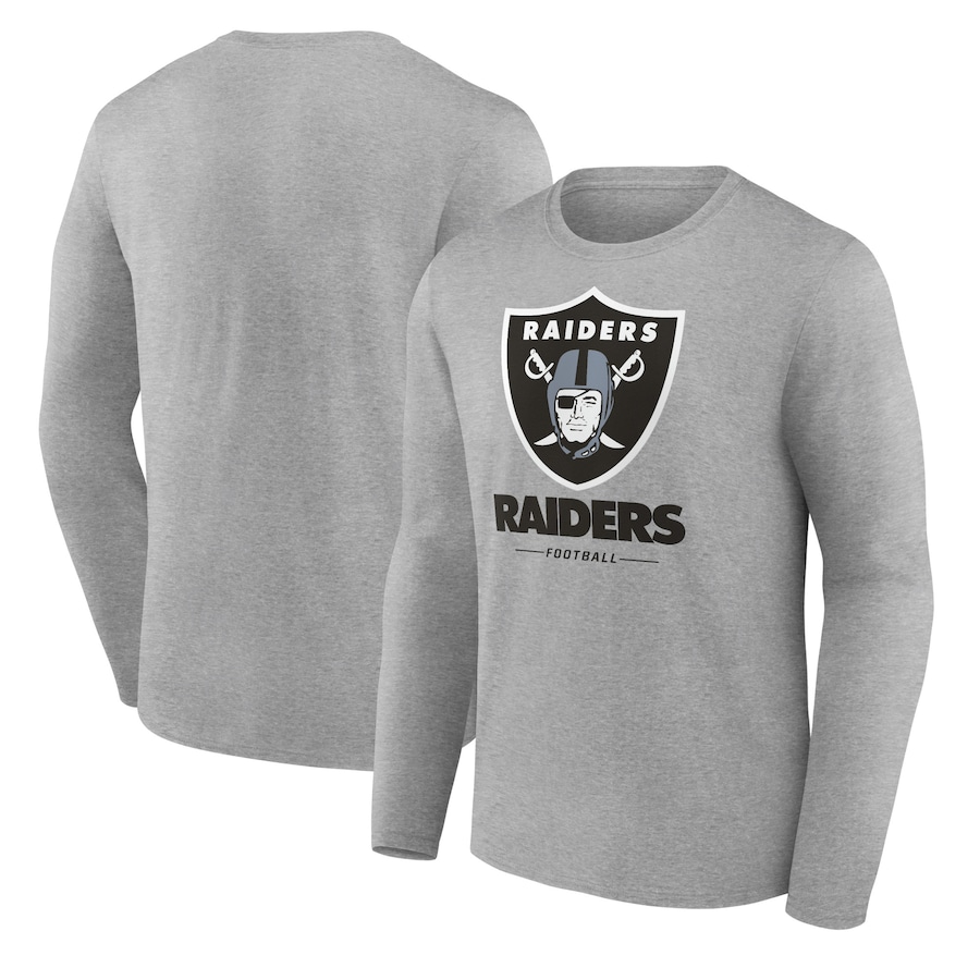 Las Vegas Raiders Gray Logo Team Lockup Long Sleeve T-Shirt - Man Las Vegas Raiders Gray Logo Team Lockup Long Sleeve T-Shirt - Man
