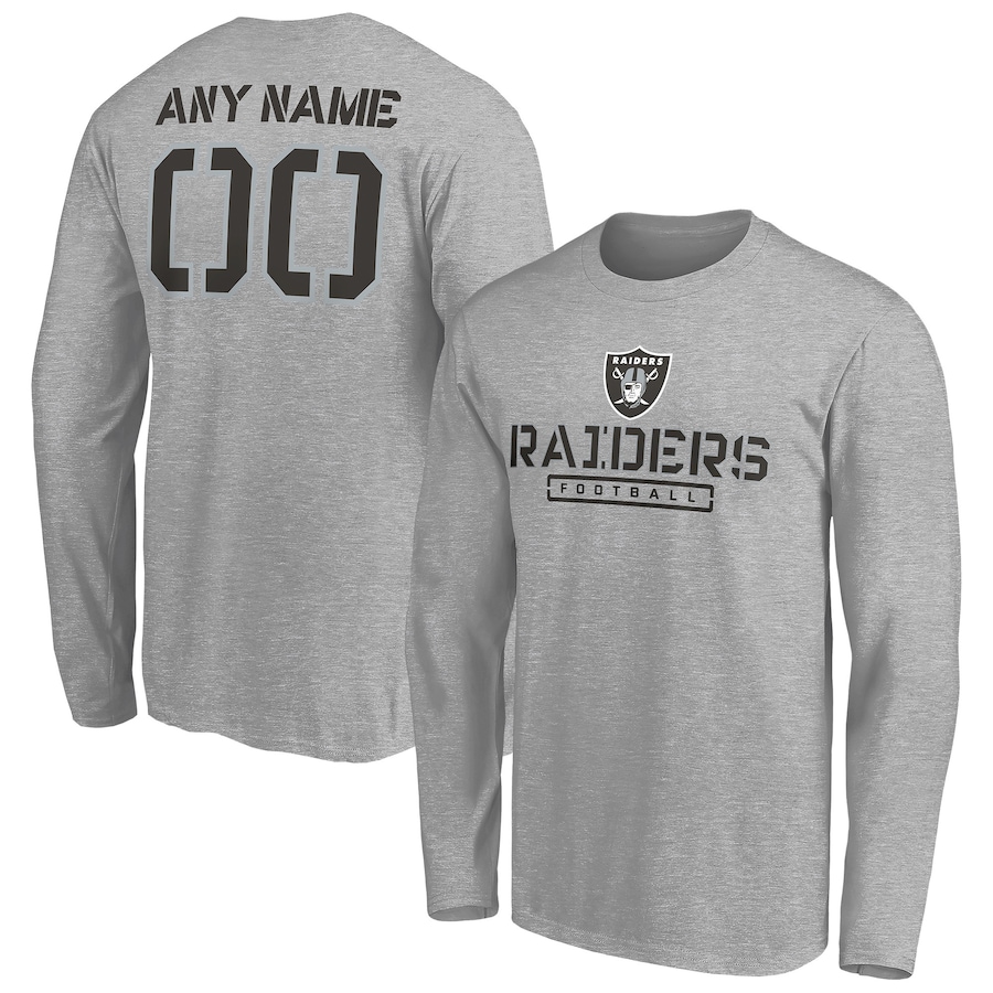 Las Vegas Raiders Gray Personalized Name & Number Evanston Stencil Long Sleeve T-Shirt - Man Las Vegas Raiders Gray Personalized Name & Number Evanston Stencil Long Sleeve T-Shirt - Man