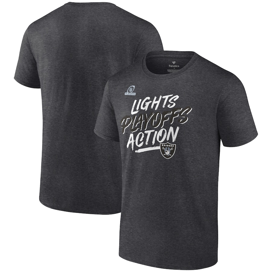 Las Vegas Raiders Heathered Charcoal 2021 NFL Playoffs Bound Lights Action T-Shirt - Man