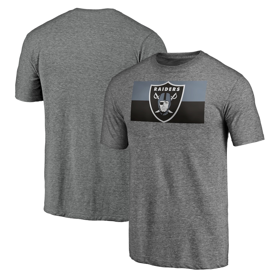 Las Vegas Raiders Heathered Gray Block Party Square Off Tri-Blend T-Shirt - Man Las Vegas Raiders Heathered Gray Block Party Square Off Tri-Blend T-Shirt - Man