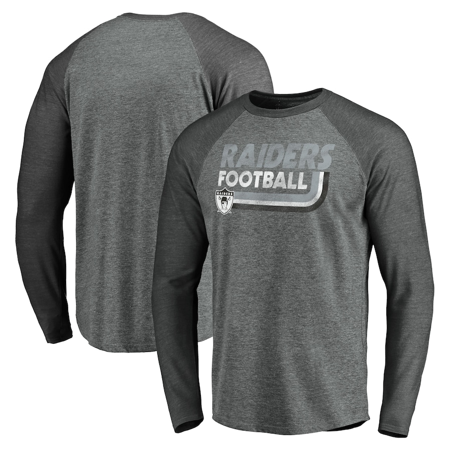 Las Vegas Raiders Heathered Gray/Heathered Charcoal Vintage On The Ropes Raglan Tri-Blend Long Sleeve T-Shirt - Man