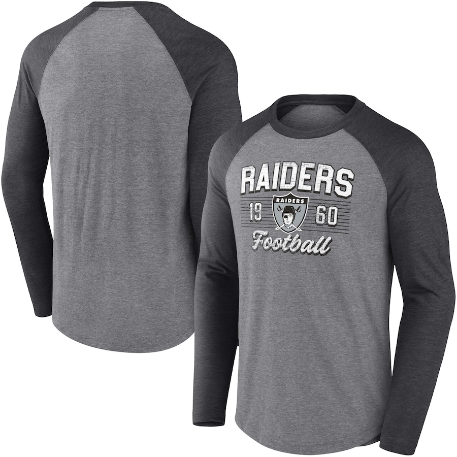 Las Vegas Raiders Heathered Gray/Heathered Charcoal Weekend Casual Raglan Tri-Blend Long Sleeve T-Shirt - Man Las Vegas Raiders Heathered Gray/Heathered Charcoal Weekend Casual Raglan Tri-Blend Long Sleeve T-Shirt - Man