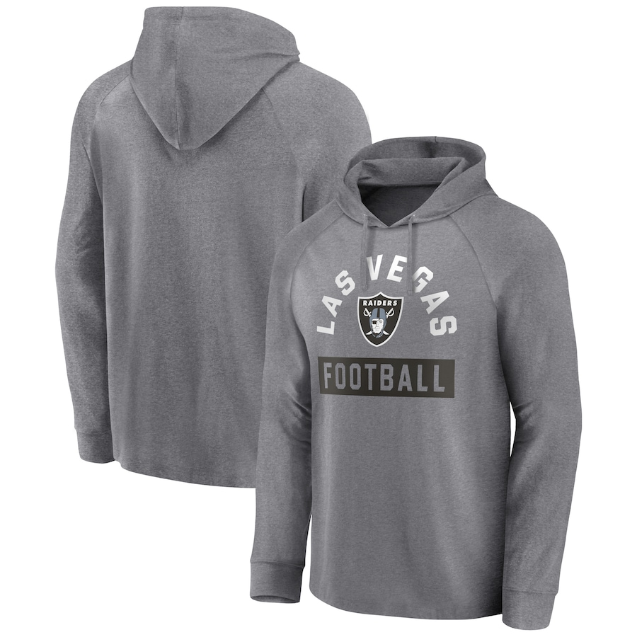 Las Vegas Raiders Heathered Gray No Time Off Raglan Pullover Hoodie - Man Las Vegas Raiders Heathered Gray No Time Off Raglan Pullover Hoodie - Man