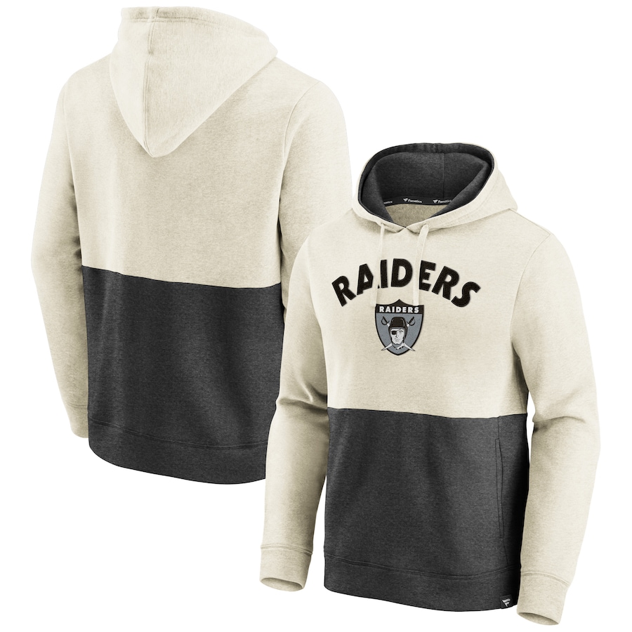 Las Vegas Raiders Oatmeal/Black Throwback Arch Colorblock Pullover Hoodie - Man