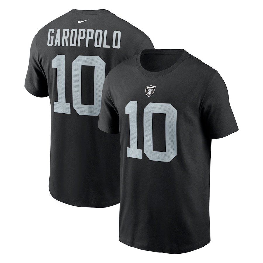Las Vegas Raiders Jimmy Garoppolo Football Black Player Name & Number T-Shirt - Man Las Vegas Raiders Jimmy Garoppolo Football Black Player Name & Number T-Shirt - Man