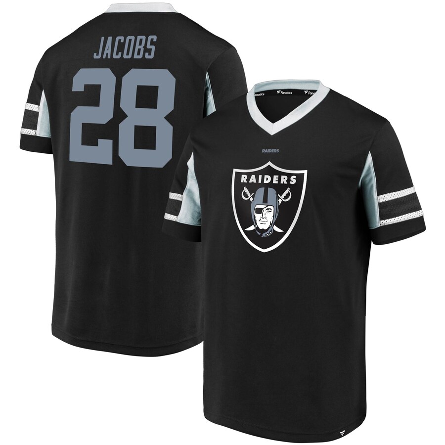Las Vegas Raiders Josh Jacobs Black Hashmark Player Name & Number V-Neck Top - Man