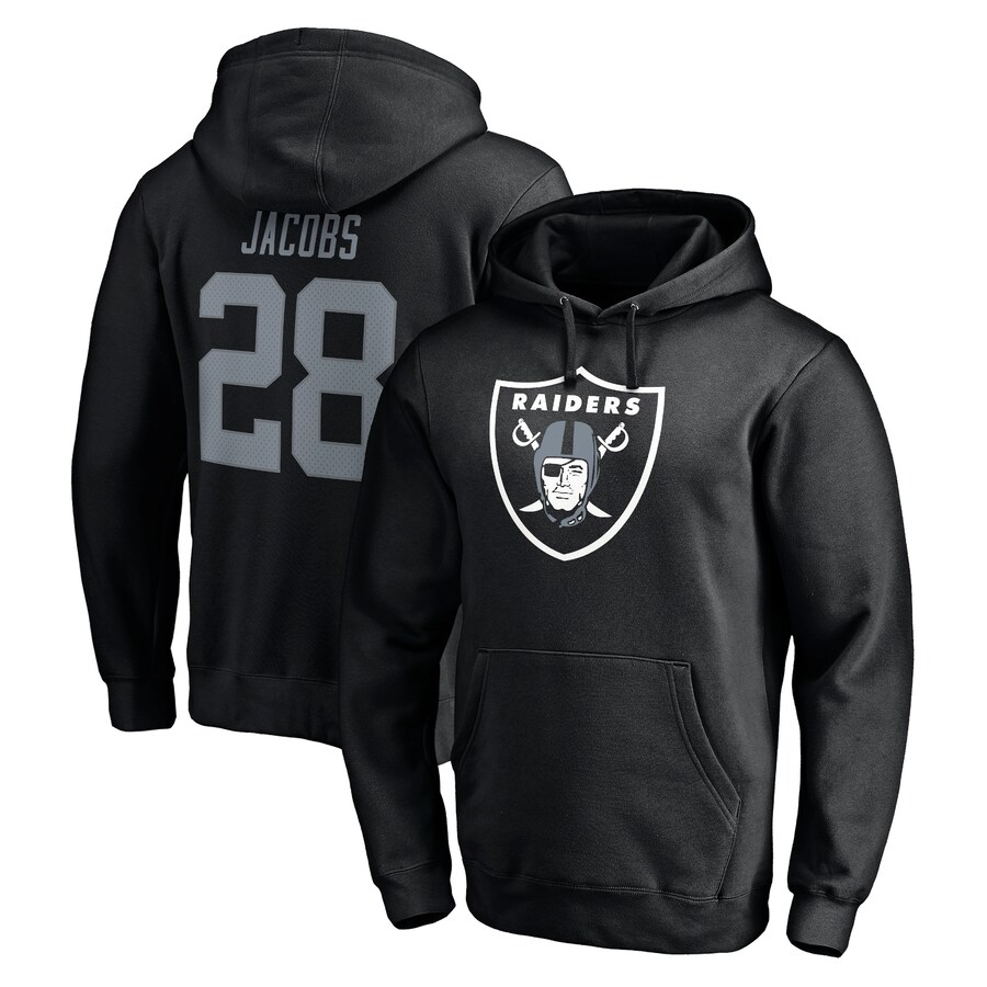 Las Vegas Raiders Josh Jacobs Black Player Icon Name & Number Fitted Pullover Hoodie - Man
