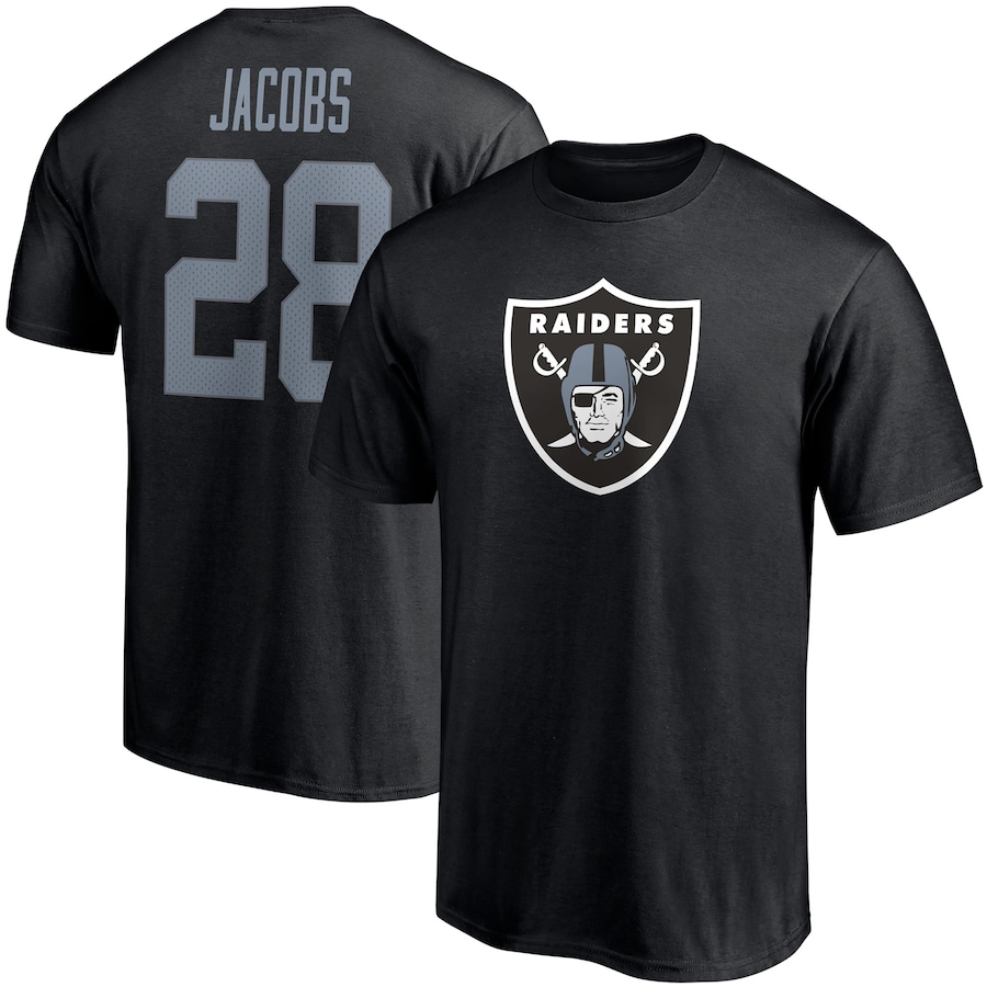 Las Vegas Raiders Josh Jacobs Black Player Icon Name & Number T-Shirt - Man