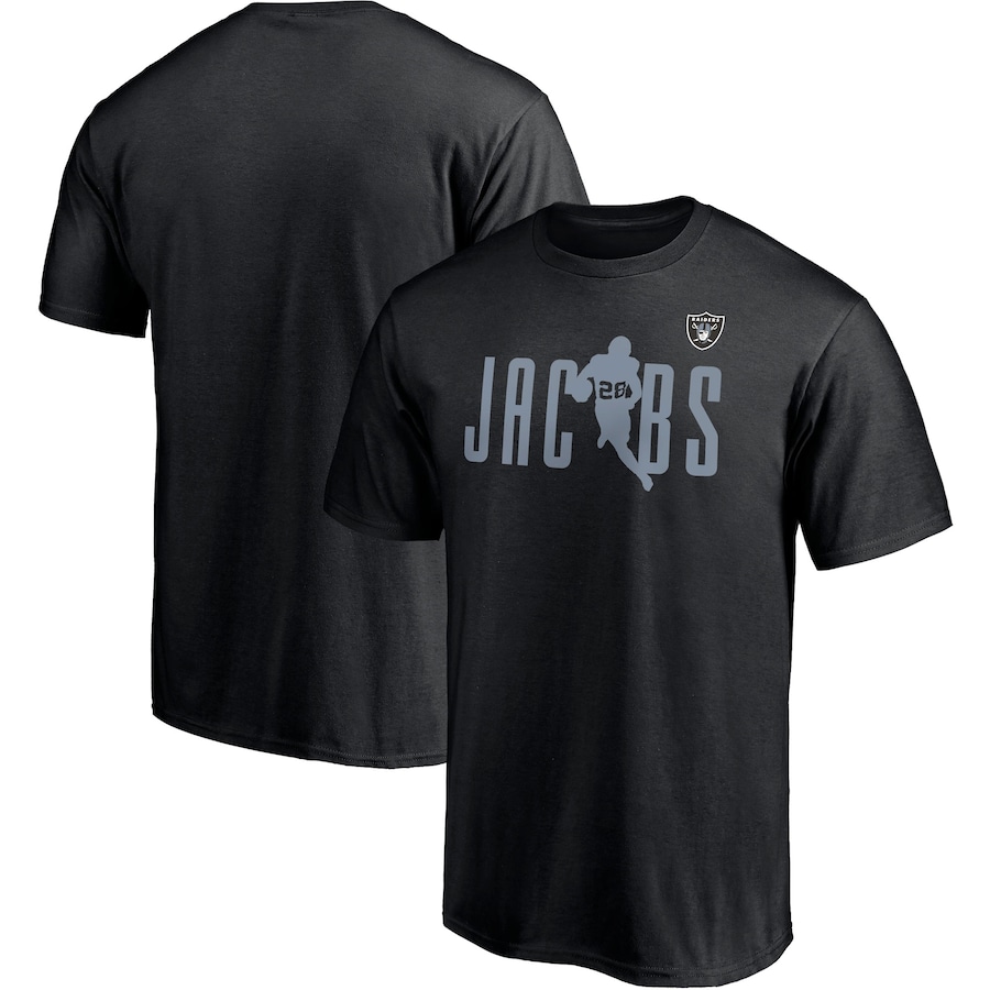 Las Vegas Raiders Josh Jacobs Black Player Name & Number T-Shirt - Man Las Vegas Raiders Josh Jacobs Black Player Name & Number T-Shirt - Man