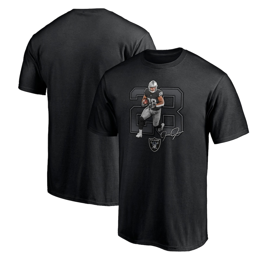 Las Vegas Raiders Josh Jacobs Black Powerhouse Player Graphic T-Shirt - Man Las Vegas Raiders Josh Jacobs Black Powerhouse Player Graphic T-Shirt - Man