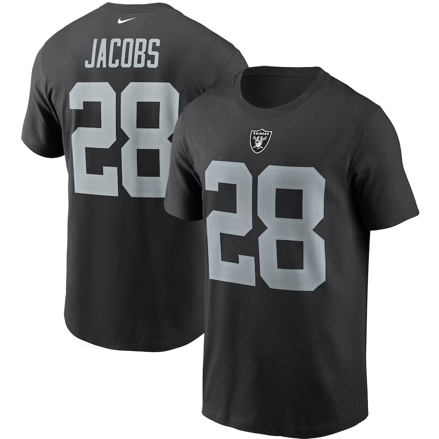 Las Vegas Raiders Josh Jacobs Football Black Name & Number T-Shirt - Man Las Vegas Raiders Josh Jacobs Football Black Name & Number T-Shirt - Man