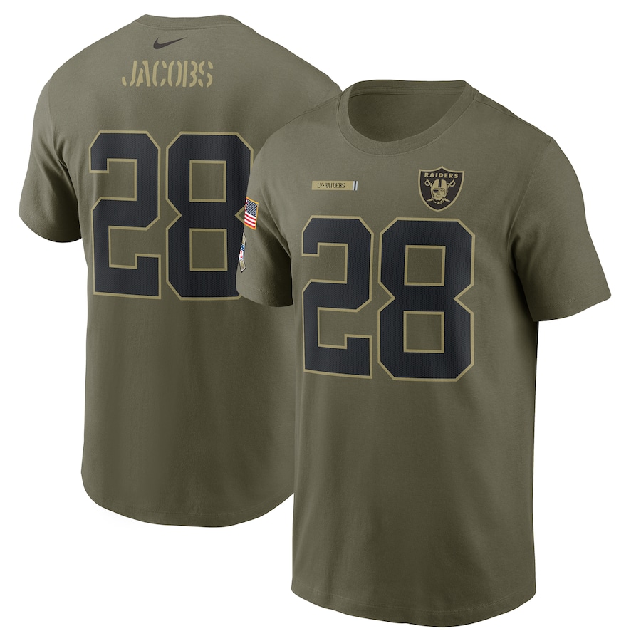 Las Vegas Raiders Josh Jacobs Football Camo 2021 Salute To Service Name & Number T-Shirt - Man Las Vegas Raiders Josh Jacobs Football Camo 2021 Salute To Service Name & Number T-Shirt - Man