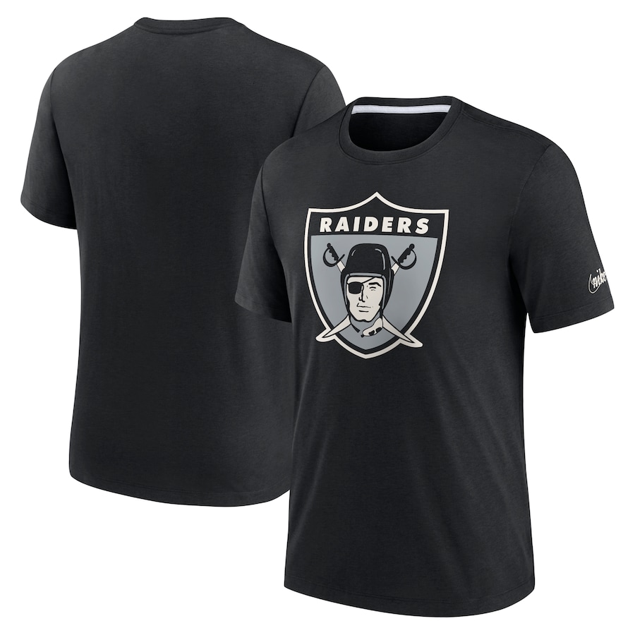 Las Vegas Raiders Football Black Rewind Playback Logo Tri-Blend T-Shirt - Man