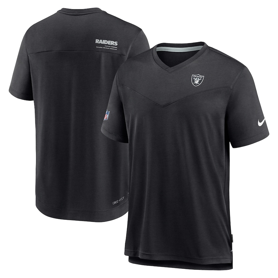 Las Vegas Raiders Football Black Sideline Coach Chevron Lock Up Logo V-Neck Performance T-Shirt - Man Las Vegas Raiders Football Black Sideline Coach Chevron Lock Up Logo V-Neck Performance T-Shirt - Man