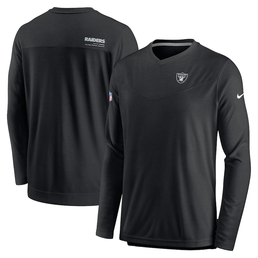 Las Vegas Raiders Football Black Sideline Coach Chevron Lock Up Long Sleeve V-Neck Performance T-Shirt - Man Las Vegas Raiders Football Black Sideline Coach Chevron Lock Up Long Sleeve V-Neck Performance T-Shirt - Man