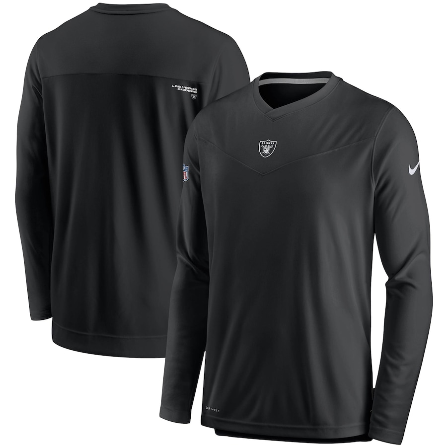 Las Vegas Raiders Football Black Sideline Coaches Performance Long Sleeve V-Neck T-Shirt - Man Las Vegas Raiders Football Black Sideline Coaches Performance Long Sleeve V-Neck T-Shirt - Man