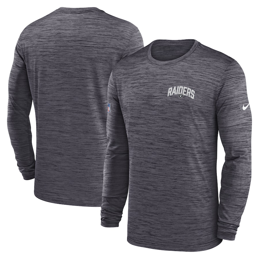 Las Vegas Raiders Football Charcoal Sideline Velocity Athletic Stack Performance Long Sleeve T-Shirt - Man Las Vegas Raiders Football Charcoal Sideline Velocity Athletic Stack Performance Long Sleeve T-Shirt - Man