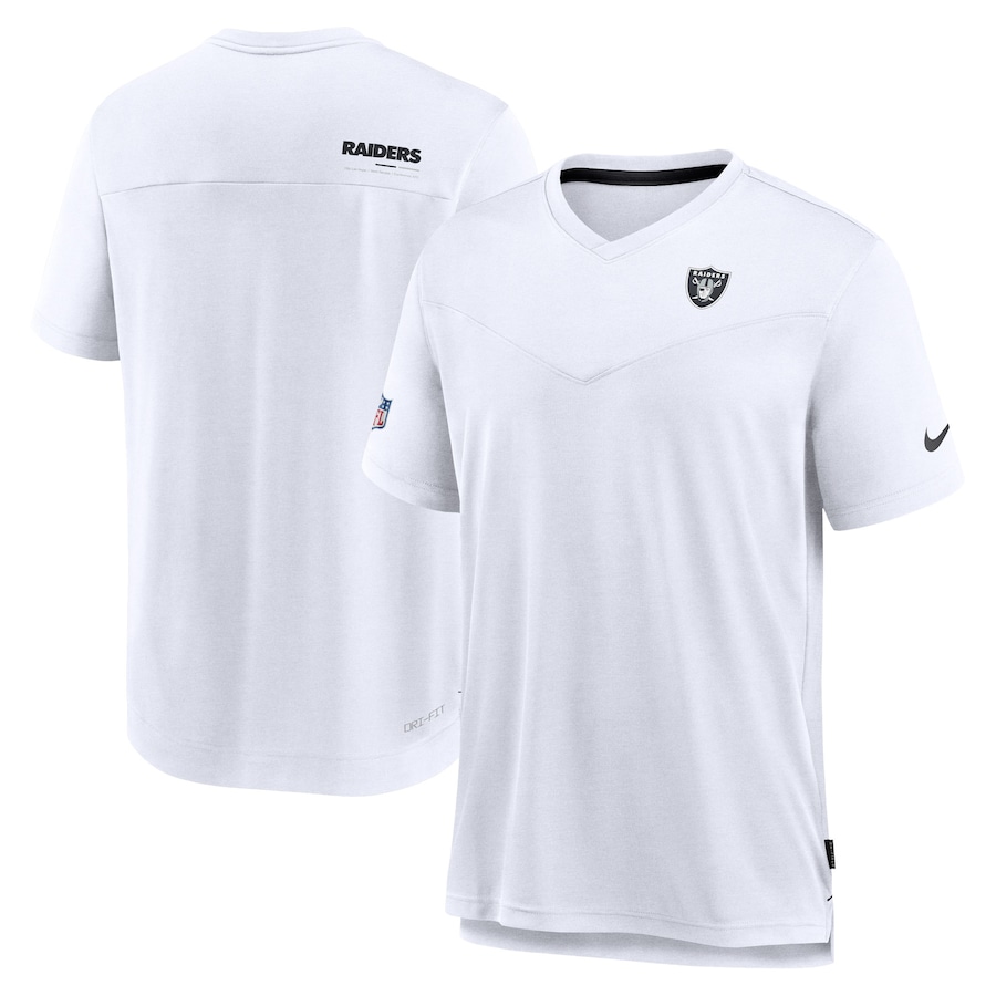 Las Vegas Raiders Football Gray Sideline Coach Chevron Lock Up Logo V-Neck Performance T-Shirt - Man Las Vegas Raiders Football Gray Sideline Coach Chevron Lock Up Logo V-Neck Performance T-Shirt - Man