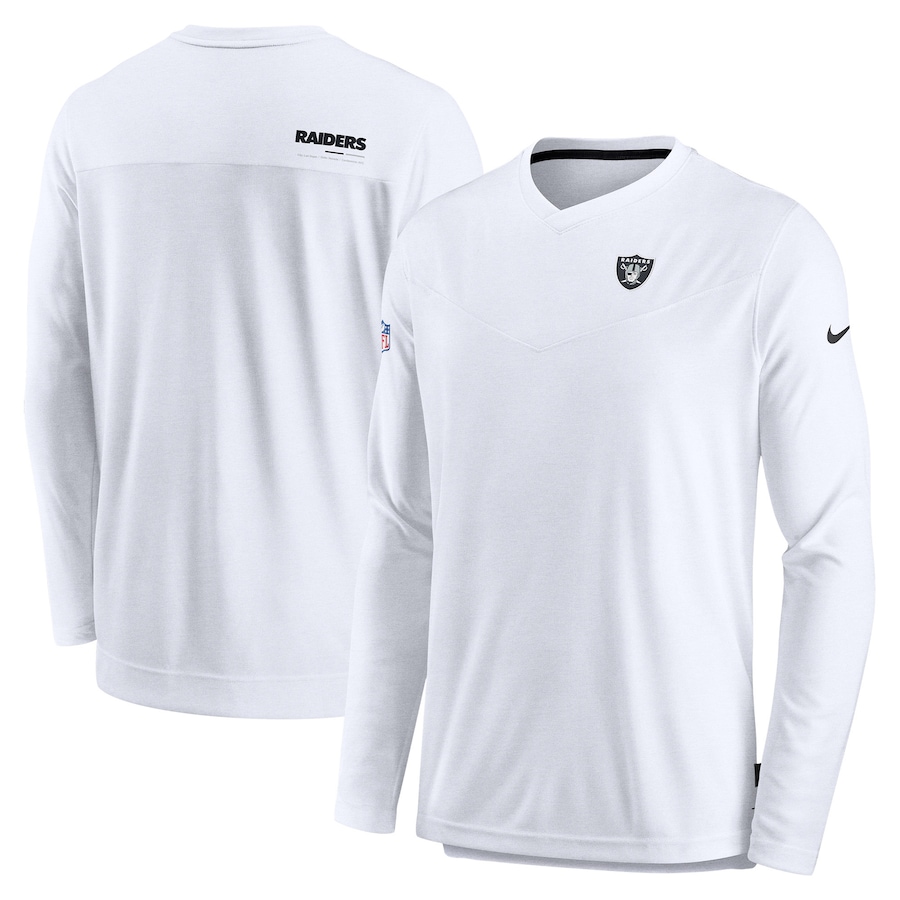 Las Vegas Raiders Football Gray Sideline Coach Chevron Lock Up Long Sleeve V-Neck Performance T-Shirt - Man Las Vegas Raiders Football Gray Sideline Coach Chevron Lock Up Long Sleeve V-Neck Performance T-Shirt - Man