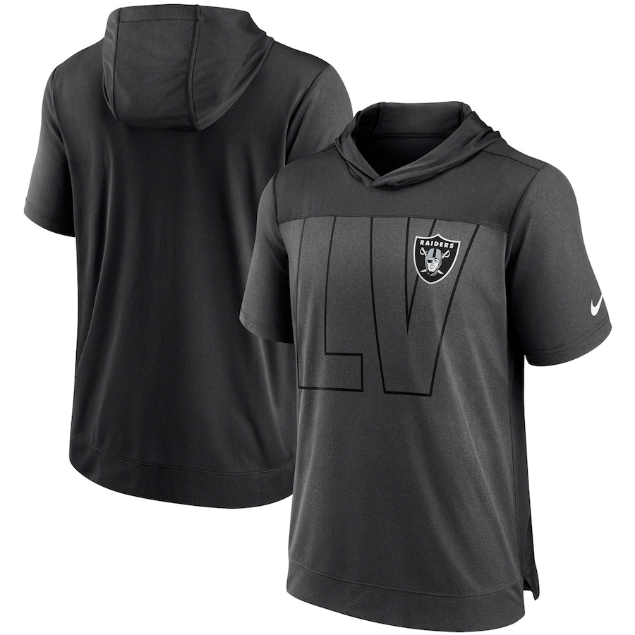 Las Vegas Raiders Football Heathered Charcoal/Black Performance Hoodie T-Shirt - Man Las Vegas Raiders Football Heathered Charcoal/Black Performance Hoodie T-Shirt - Man