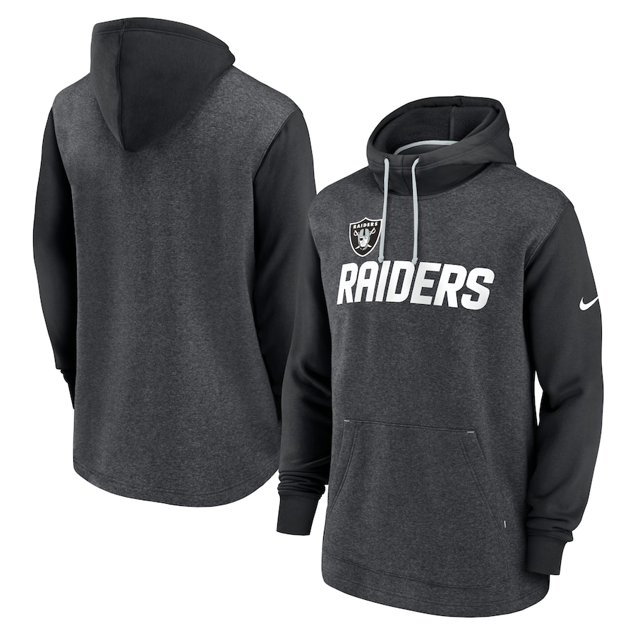 Las Vegas Raiders Football Heathered Charcoal/Black Surrey Legacy Pullover Hoodie - Man Las Vegas Raiders Football Heathered Charcoal/Black Surrey Legacy Pullover Hoodie - Man
