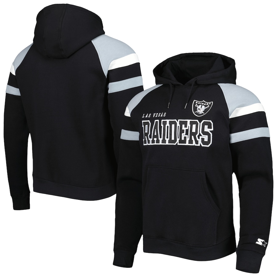 Las Vegas Raiders Starter Black Draft Fleece Raglan Pullover Hoodie - Man Las Vegas Raiders Starter Black Draft Fleece Raglan Pullover Hoodie - Man