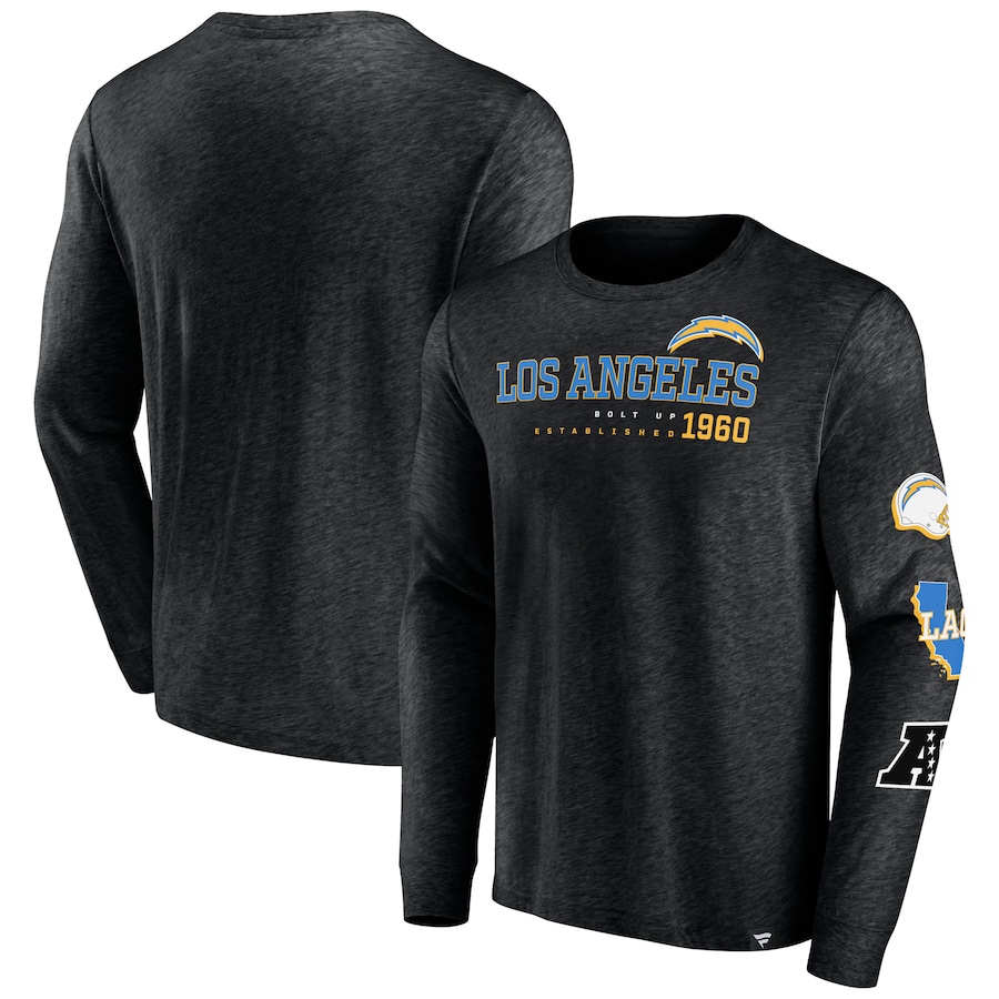 Los Angeles Chargers Heather Black High Whip Pitcher Long Sleeve T-Shirt - Man Los Angeles Chargers Heather Black High Whip Pitcher Long Sleeve T-Shirt - Man